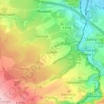 Topografische Karte Sürßen, Höhe, Relief