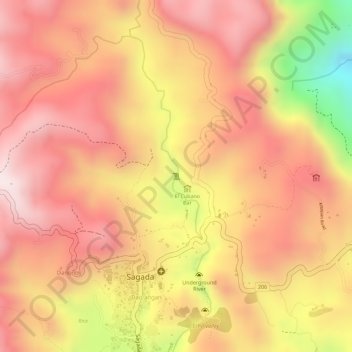 Topografische Karte Bokong Falls, Höhe, Relief