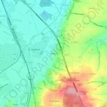 Topografische Karte Windberg, Höhe, Relief