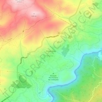 Topografische Karte Pedras Alvas, Höhe, Relief