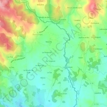 Topografische Karte Ferluc, Höhe, Relief