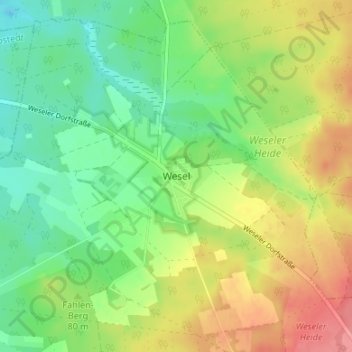 Topografische Karte Wesel, Höhe, Relief