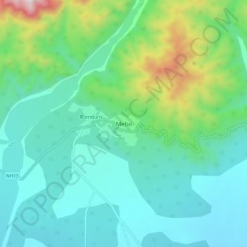 Topografische Karte Mebo, Höhe, Relief