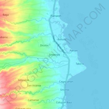 Topografische Karte Jimenez, Höhe, Relief