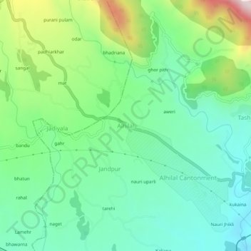 Topografische Karte Alhilal, Höhe, Relief
