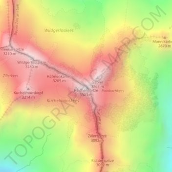 Topografische Karte Reichenspitze, Höhe, Relief