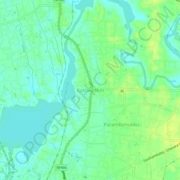 Topografische Karte Kuttivattom, Höhe, Relief