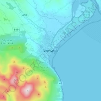 Topografische Karte Newcastle, Höhe, Relief