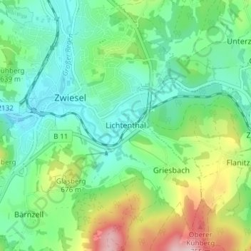 Topografische Karte Lichtenthal, Höhe, Relief