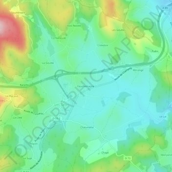 Topografische Karte Fauchemagne, Höhe, Relief