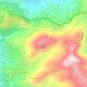 Topografische Karte Mount Yangbew, Höhe, Relief