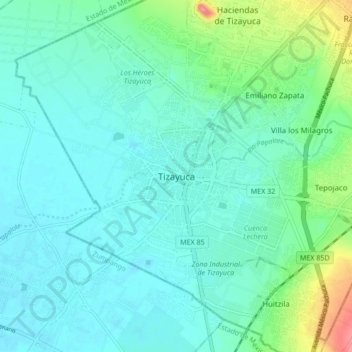 Topografische Karte Tizayuca, Höhe, Relief