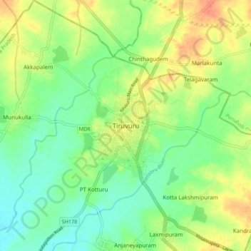 Topografische Karte Tiruvuru, Höhe, Relief