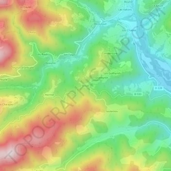 Topografische Karte Bosas, Höhe, Relief