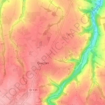 Topografische Karte Keradennec, Höhe, Relief