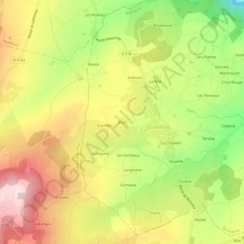 Topografische Karte Brun, Höhe, Relief