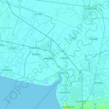 Topografische Karte Bang Wua Khanarak, Höhe, Relief