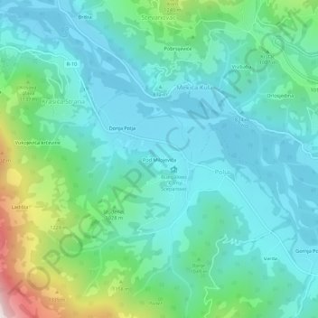 Topografische Karte Pod Milojevića, Höhe, Relief