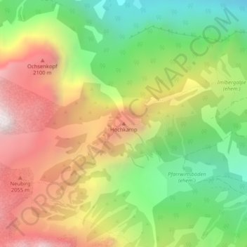 Topografische Karte Hochkamp, Höhe, Relief