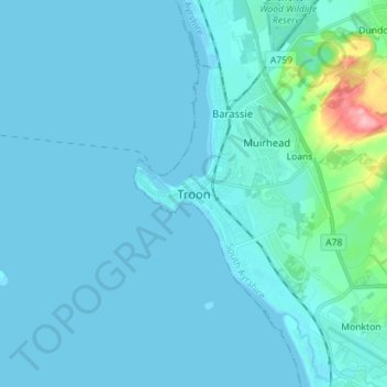 Topografische Karte Troon, Höhe, Relief
