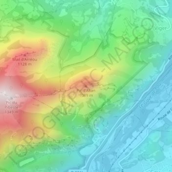 Topografische Karte Pic d'Alian, Höhe, Relief