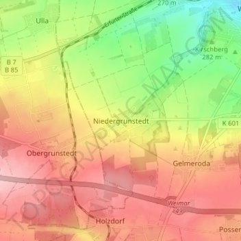 Topografische Karte Niedergrunstedt, Höhe, Relief