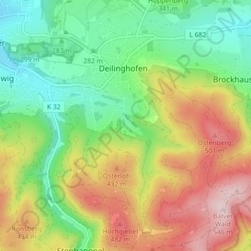 Topografische Karte Langenbruch, Höhe, Relief