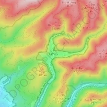 Topografische Karte Lonau, Höhe, Relief