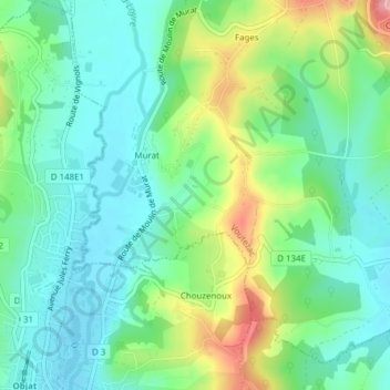 Topografische Karte Bas Murat, Höhe, Relief