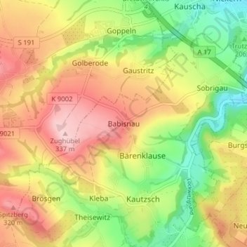 Topografische Karte Babisnau, Höhe, Relief