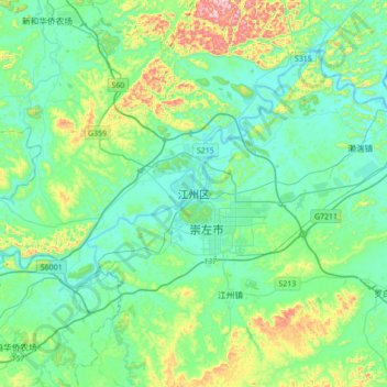 Topografische Karte Jiangzhou, Höhe, Relief