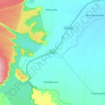 Topografische Karte Owk, Höhe, Relief