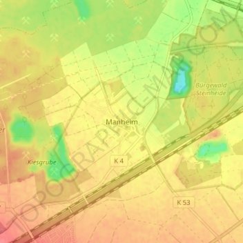 Topografische Karte Manheim, Höhe, Relief