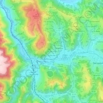 Topografische Karte La Boudie Haute, Höhe, Relief