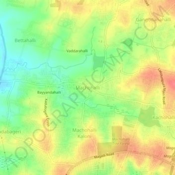 Topografische Karte Machohalli, Höhe, Relief