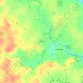 Topografische Karte Raidevin, Höhe, Relief