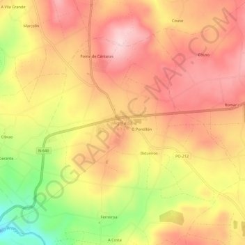 Topografische Karte Agolada, Höhe, Relief