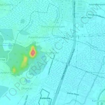 Topografische Karte Erumaiyur, Höhe, Relief