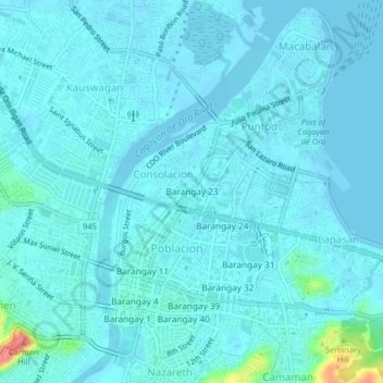 Topografische Karte Barangay 23, Höhe, Relief