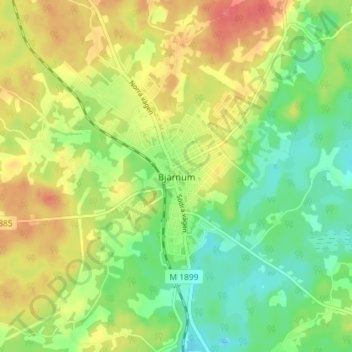 Topografische Karte Bjärnum, Höhe, Relief