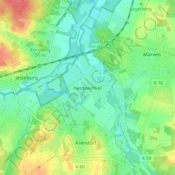 Topografische Karte Heidewinkel, Höhe, Relief