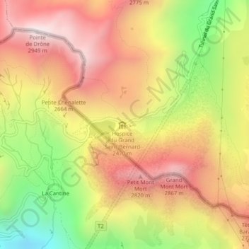Topografische Karte Grosser Sankt Bernhard, Höhe, Relief