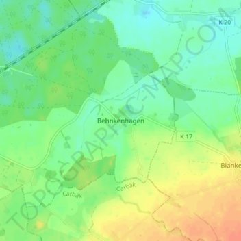 Topografische Karte Behnkenhagen, Höhe, Relief