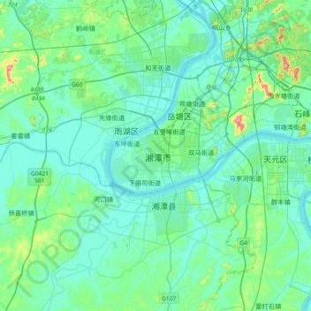 Topografische Karte 湘潭市, Höhe, Relief