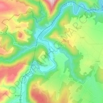 Topografische Karte Lanau, Höhe, Relief
