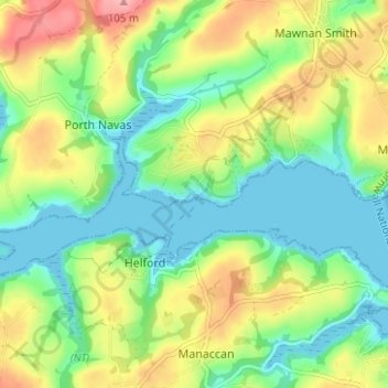 Topografische Karte Helford Passage, Höhe, Relief