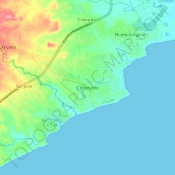 Topografische Karte Coronado, Höhe, Relief