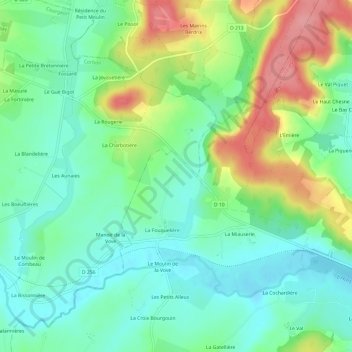 Topografische Karte Le Verger, Höhe, Relief