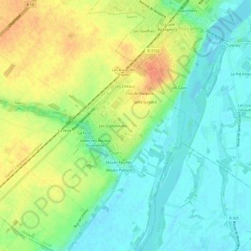 Topografische Karte Clos de Bordeaux, Höhe, Relief