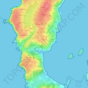 Topografische Karte Kerincuff, Höhe, Relief
